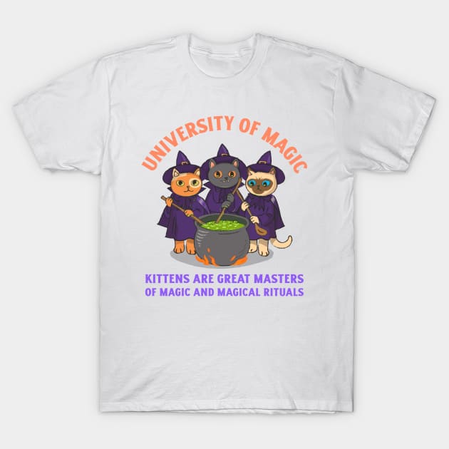University of Magic / Kittens are great masters of magic / Halloween T-Shirt by Vladimir Zevenckih